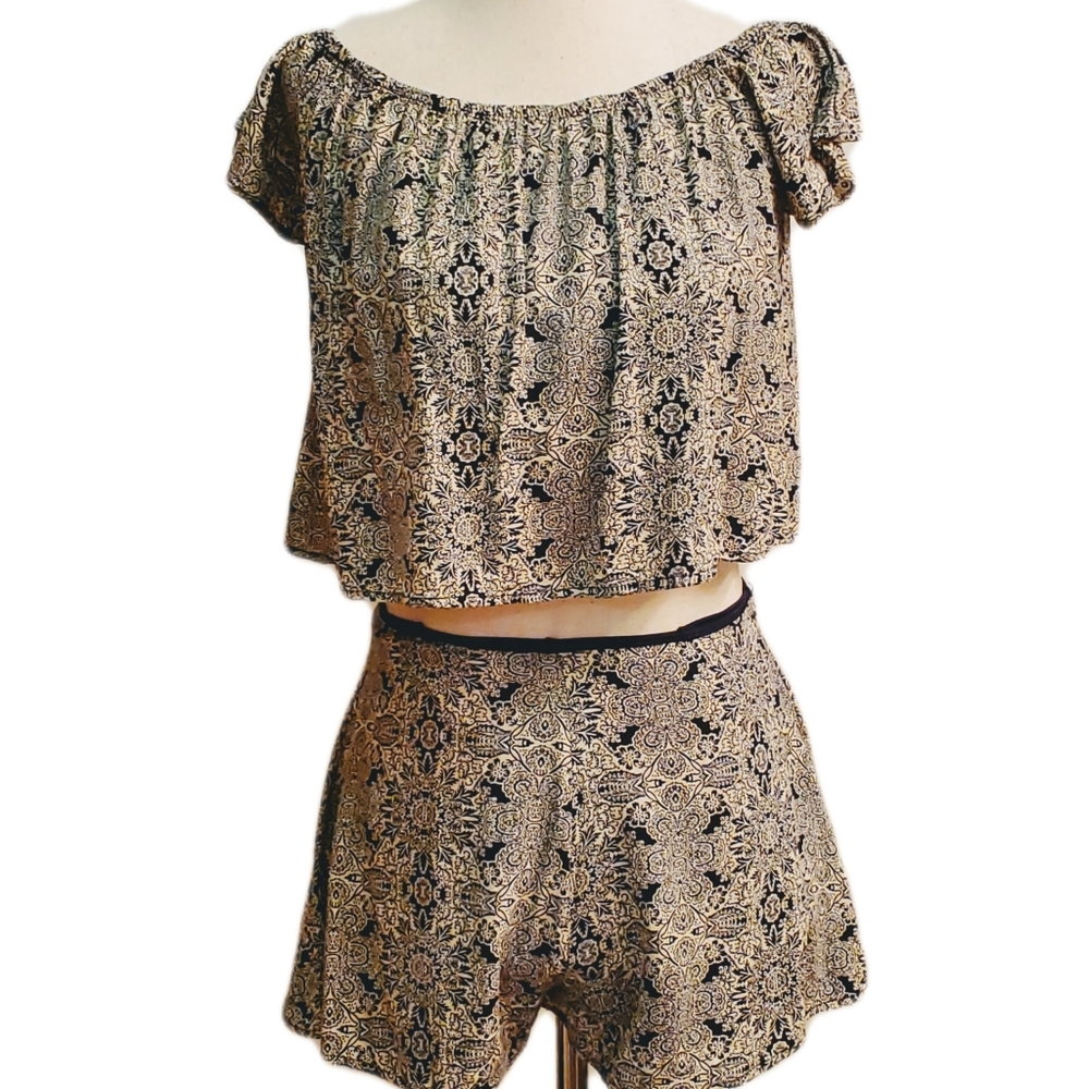 WOMEN'S SHORT SHORTS SET FLIRTY MAD MEN LINED SAGE BRAND NAVY WHITE SMALL